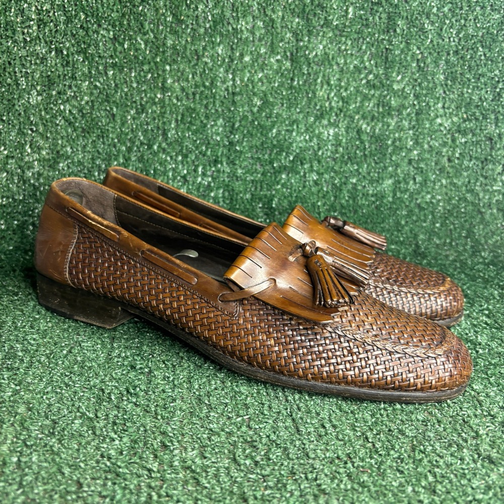 Bragano Woven Tassel Kiltie Leather Loafers Dress Shoes Brown Mens Size 10.5 M